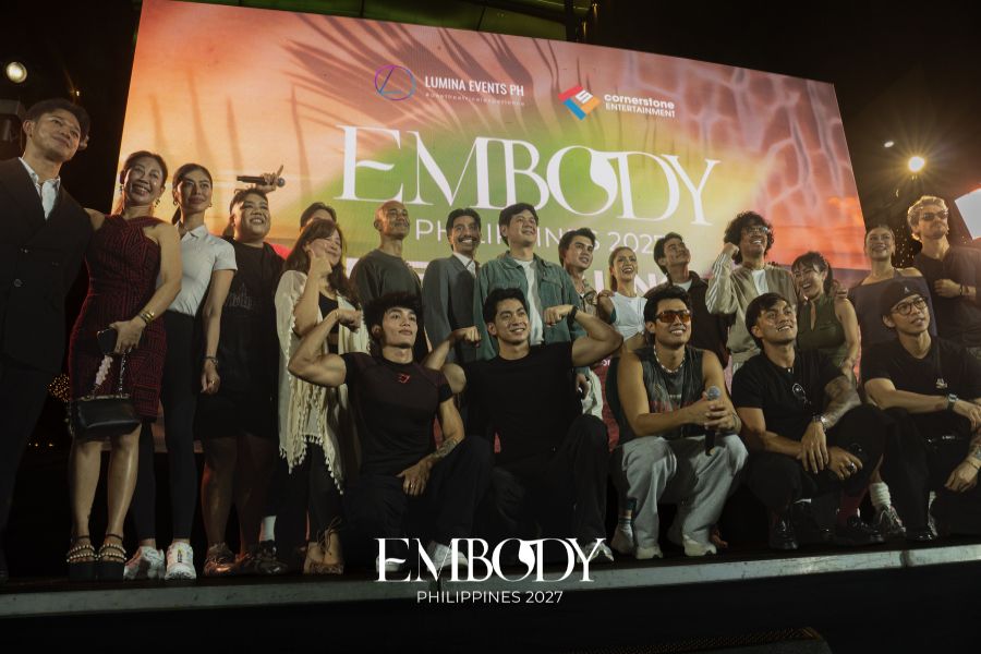 Group photo of the EMBODY team, ambassadors and partners on stage